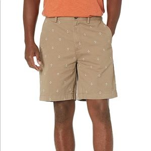 Amazon Essentials Mens Anchor Print Chino Khaki Shorts Brown Slim Fit Size 42